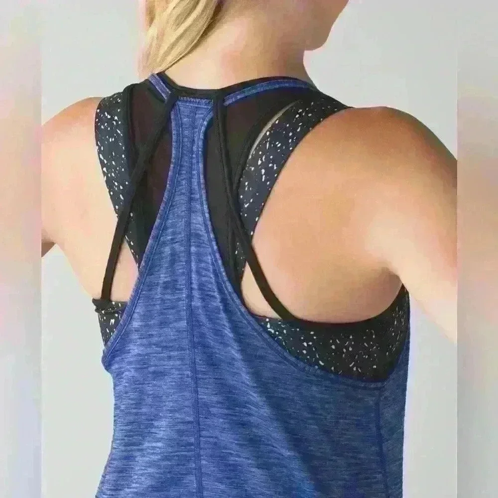 Lululemon Tough It Out Tank Heathered Sapphire Blue/ButterflTexture Blck/White
